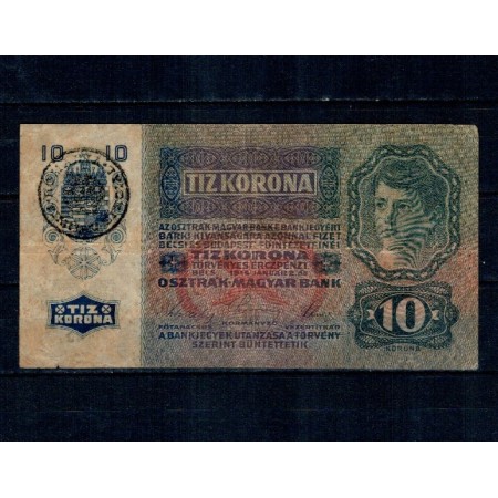 Austro-Ungaria 1915 - 10 coroane, stampila Romania, Ardeal, circulat