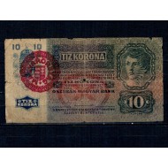 Austro-Ungaria 1915(1919) - 10 korona cu stampila MAGYARORSZAG, uzata