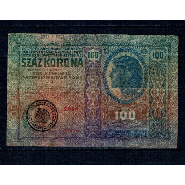 Austro-Ungaria 1912(1919) - 100 coroane cu stampila Romania, Ardeal, circulata