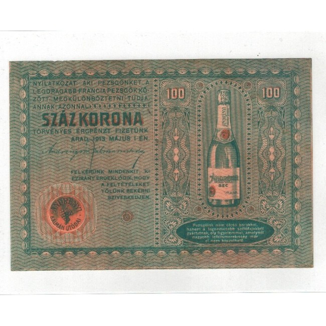 Romania 1913, Arad - Bancnota-pliant de reclama sampanie