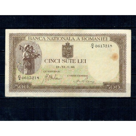 Romania 1940, XI 1, 500 lei, filigran BNR orizontal, aproape necirculata