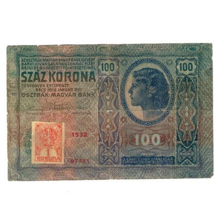Austro-Ungaria 1912(1919) - 100 korona, cu timbru Cehoslovacia, uzata