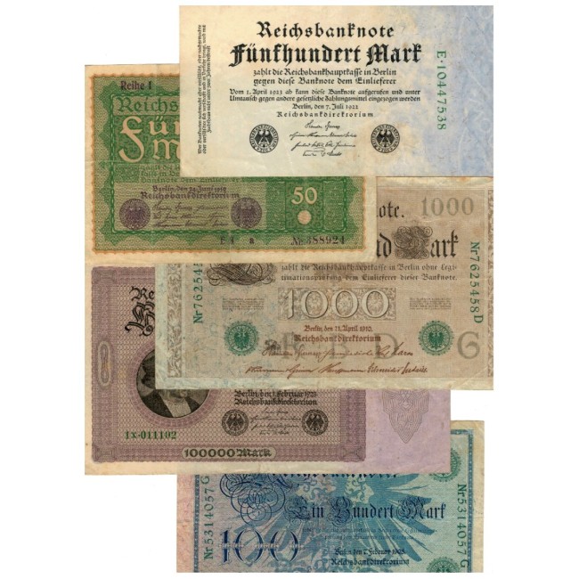 Germania 1908-1923 - Lot 5 bancnote, circulate