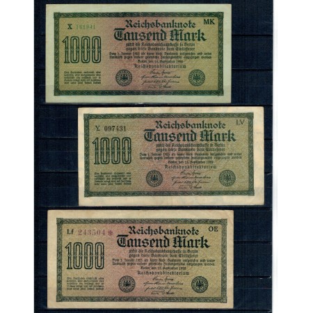 Germania 1922 - 1000 Mark, lot 3buc cu filigrane diferite