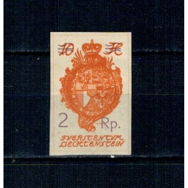 Liechtenstein 1921 - Uzual 10h cu supratipar 2Rp. subtire, neștampilat, cu șarniera
