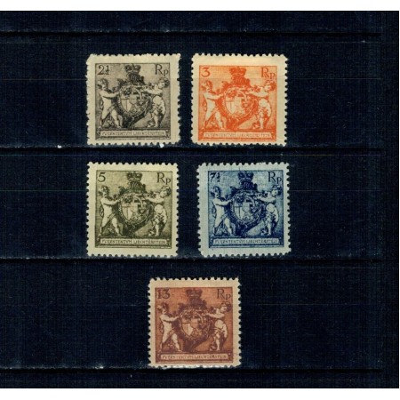 Liechtenstein 1921 - Uzuale, Stema cu Putti, perf. 12 1/2, neștampilate cu șarniere