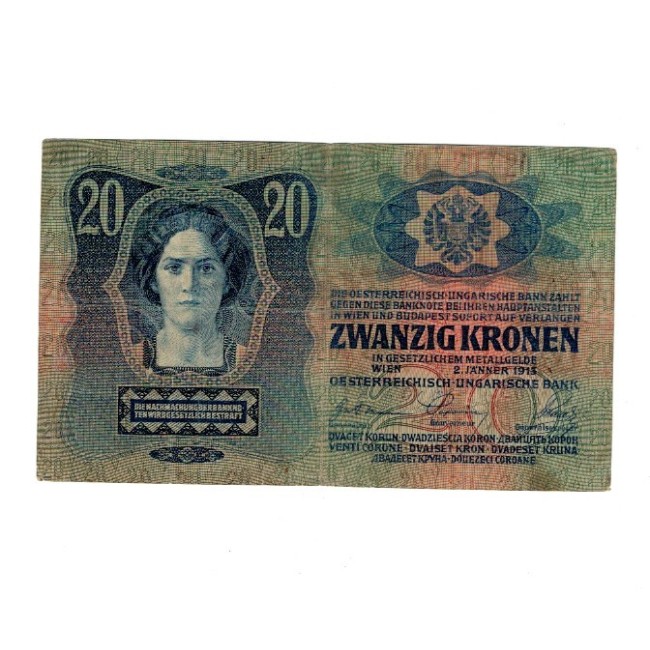 Austro-Ungaria 1913(1919) - 20 korona cu timbru + stampila Serbia