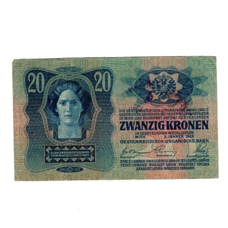 Austro-Ungaria 1913(1919) - 20 kronen, stampila militara Serbia