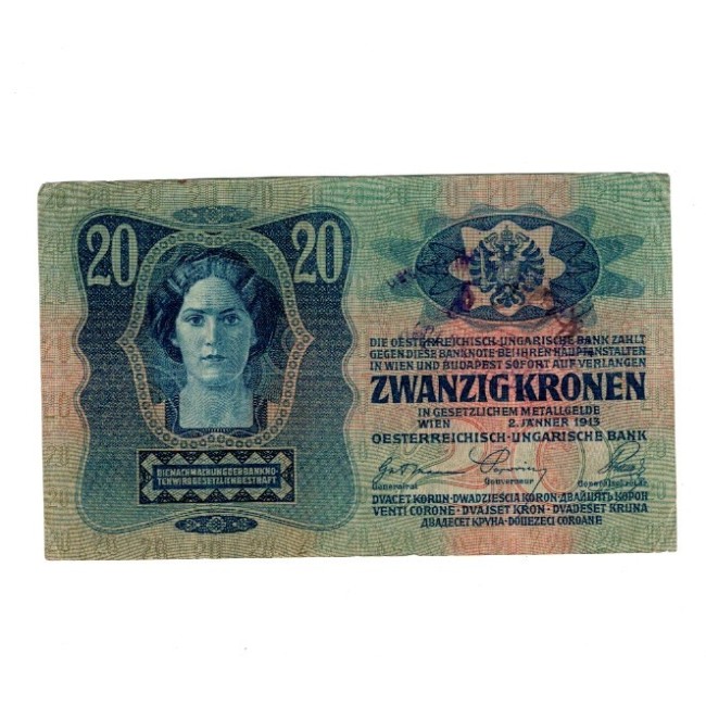 Austro-Ungaria 1913(1919) - 20 kronen, stampila militara Serbia