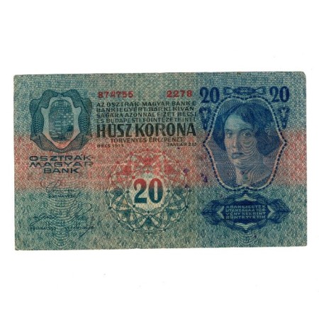 Austro-Ungaria 1913(1919) - 20 kronen, stampila militara Serbia