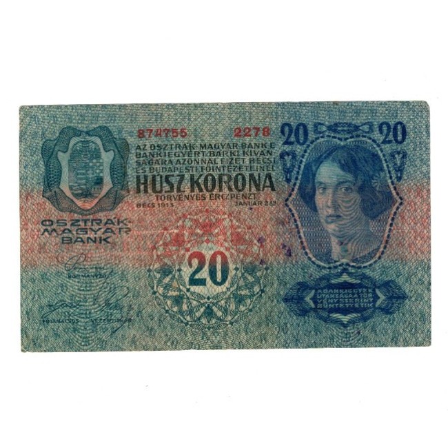 Austro-Ungaria 1913(1919) - 20 kronen, stampila militara Serbia