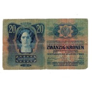 Austro-Ungaria 1913 - 20 korona, cu stampila locala, uzata