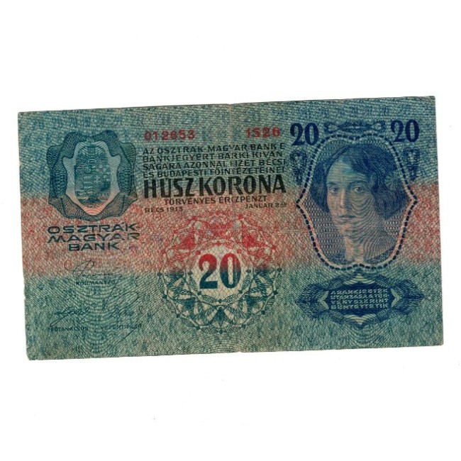 Austro-Ungaria 1913 - 20 korona, stampila locala, circulata