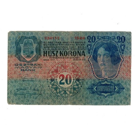 Austro-Ungaria 1913(1919) - 20 korona, stampila locala Ungaria, circulata