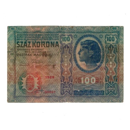 Austro-Ungaria 1912 - 100 korona, cu stampila locala, circulata