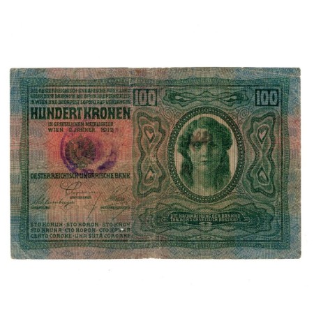 Austro-Ungaria 1912 - 100 korona, cu stampila locala, circulata
