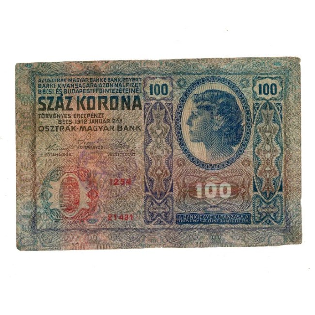 Austro-Ungaria 1912(1919) - 100 korona, stampila locala Ungaria, circulata