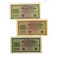 Germania 1922 - 1000 Mark, lot 3buc cu filigrane diferite