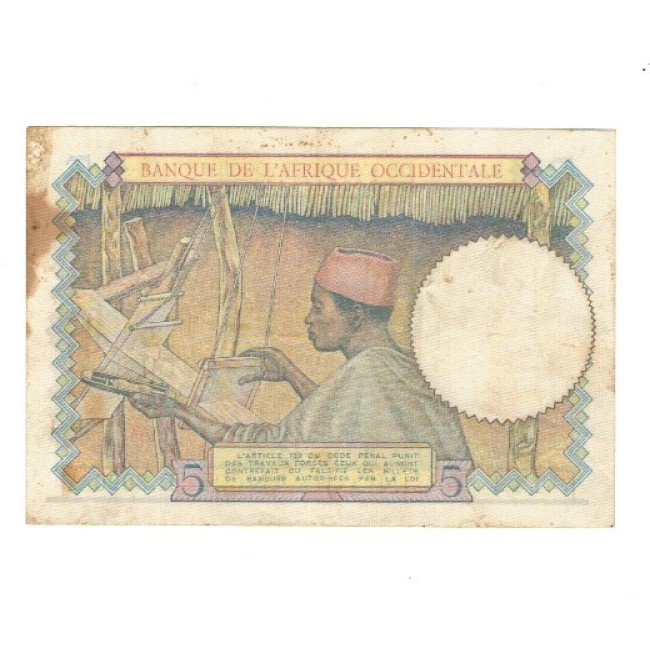 Africa Occidentala Franceza 1941 - 5 franci, circulat