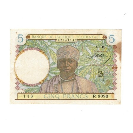 Africa Occidentala Franceza 1941 - 5 franci, circulat