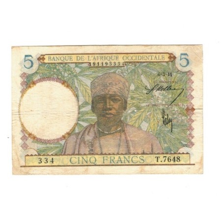 Africa Occidentala Franceza 1941 - 5 franci, circulat