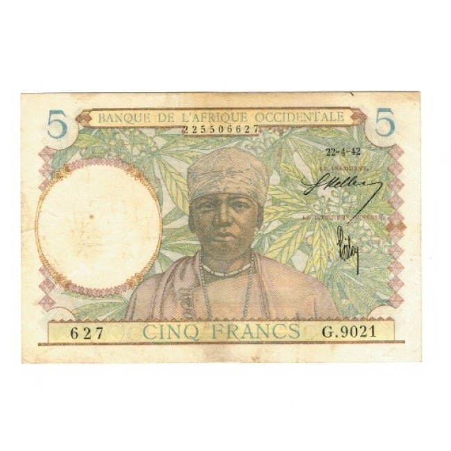 Africa Occidentala Franceza 1942 - 5 franci, circulat