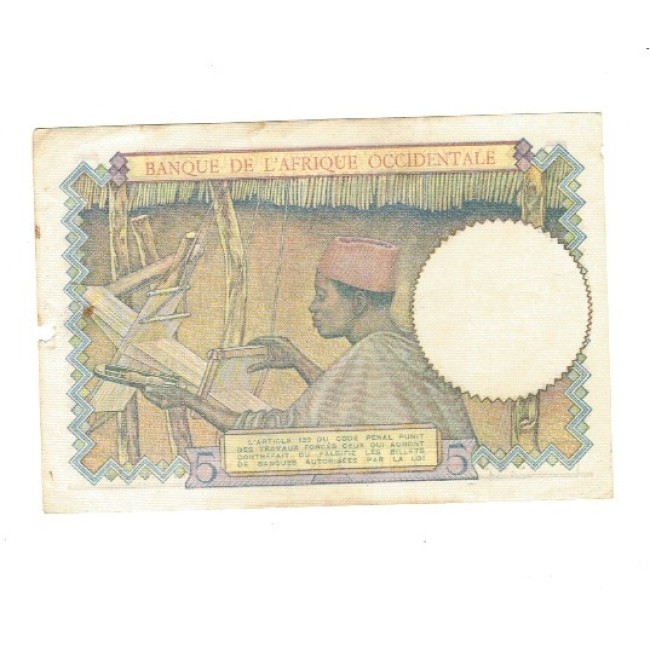 Africa Occidentala Franceza 1943 - 5 franci, circulat