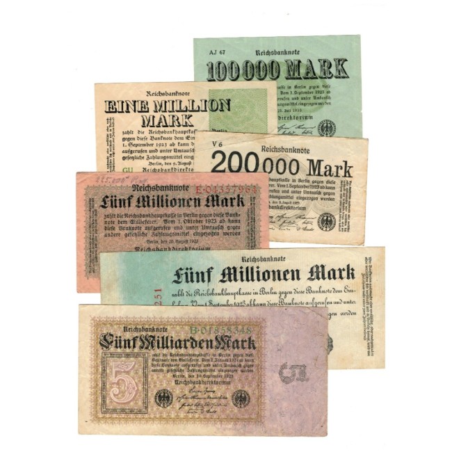 Germania 1923 - Lot 6 bancnote de inflație, circulate