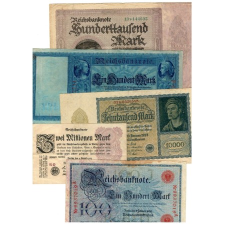 Germania 1908-1923 - Lot 5 bancnote, circulate