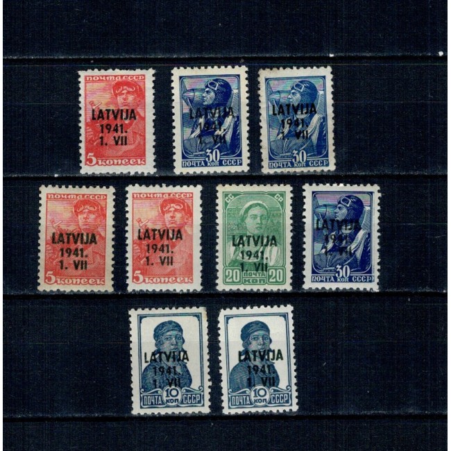 Letonia, ocupația Germana 1941 - Lot mărci neștampilate