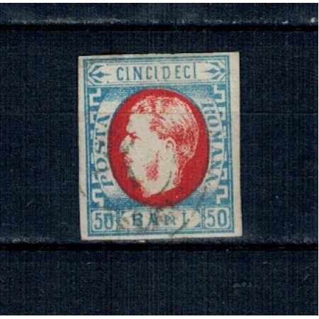 1869 - Carol I cu favoriți, 50 bani stampilat