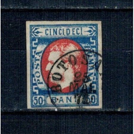 1869 - Carol I cu favoriți, 50 bani cu stampila BOTOSANI