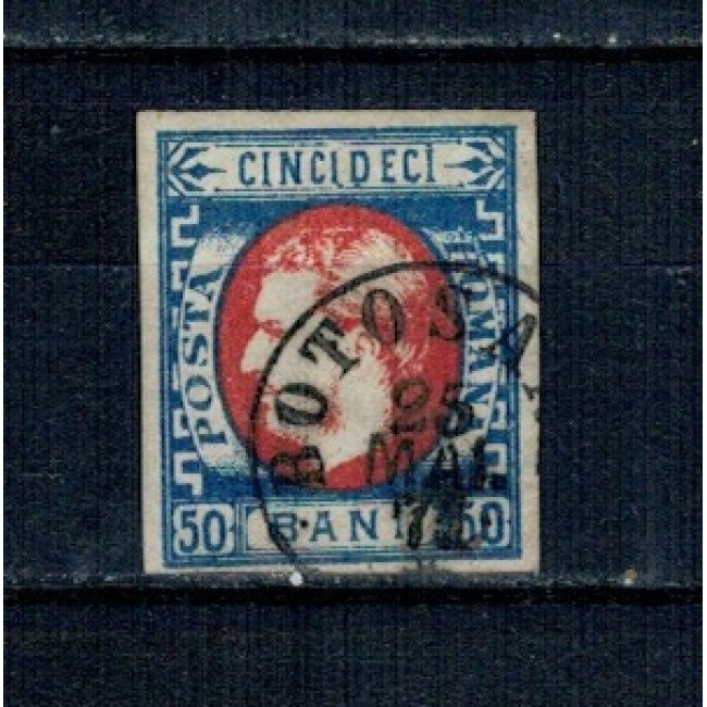 1869 - Carol I cu favoriți, 50 bani cu stampila BOTOSANI