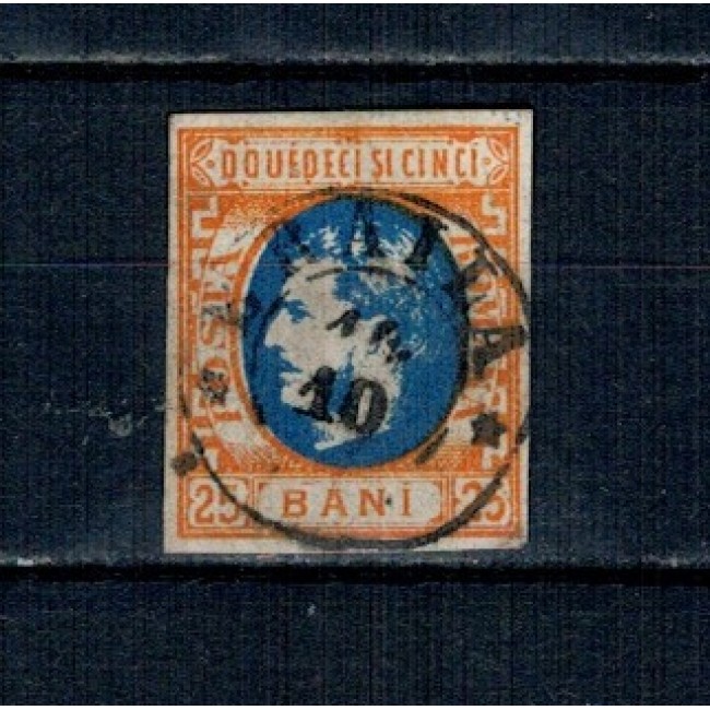 1869 - Carol I cu favoriți, 25 bani, stampila BRAILA