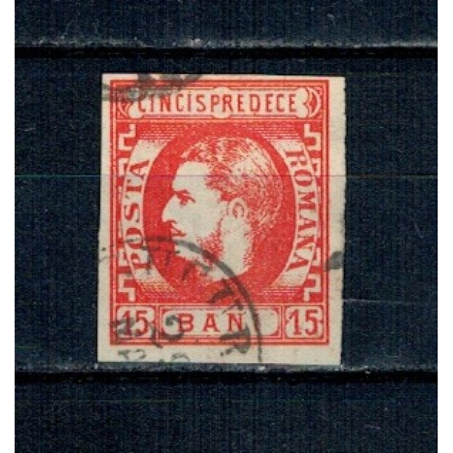 1869 - Carol I cu favoriti, 15 bani, stampilat