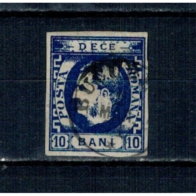 1869 - Carol I cu favoriți, 10bani, indigo, stampilat