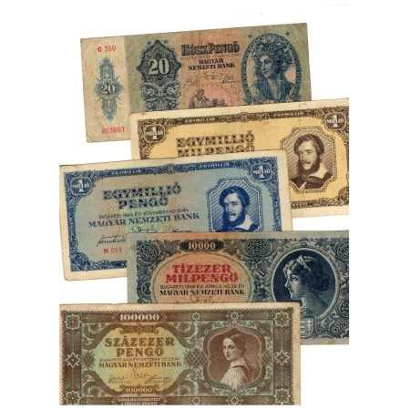Ungaria 1941 -1946 - Lot 5 bancnote, circulate