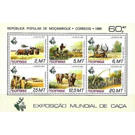 Mozambic 1981 - Expo vânătoare, fauna, animale, bloc neuzat