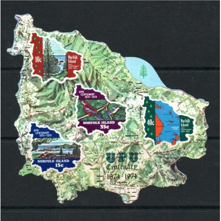 Norfolk Island 1974 - Aniversare UPU, harta, bloc cu timbre autocolant, neuzat
