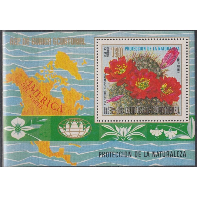 Guinea Ecuatoriala 1976 - Flori din America de Nord, colita neuzata