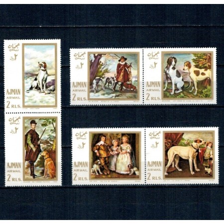 Ajman 1968 - Câini de vânătoare in picturi, arta, serie neuzata