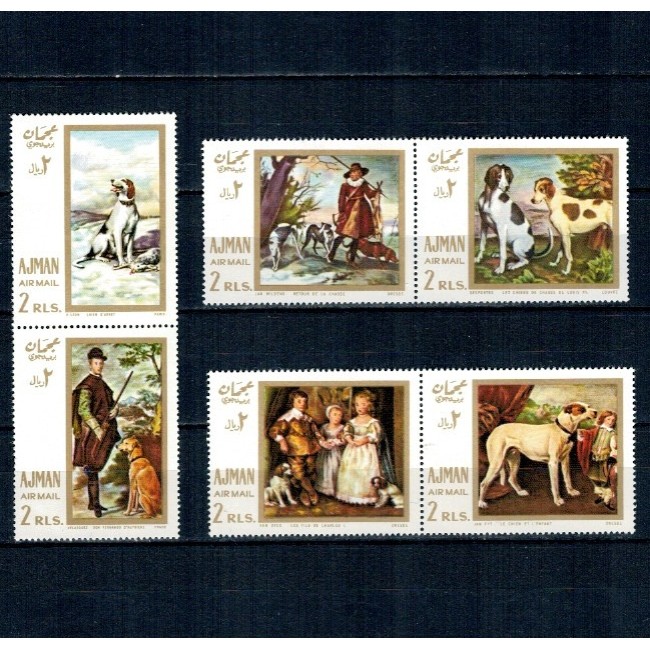 Ajman 1968 - Câini de vânătoare in picturi, arta, serie neuzata