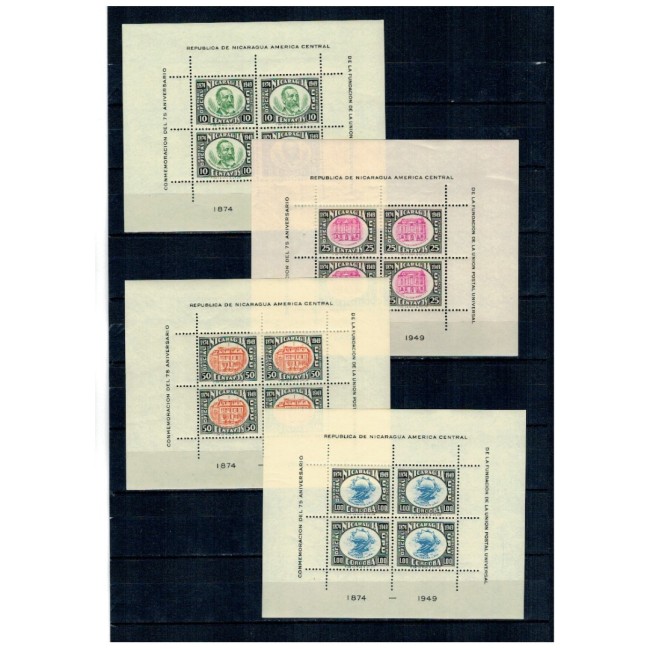 Nicaragua 1950 - Aniversare UPU, 4 blocuri neuzate