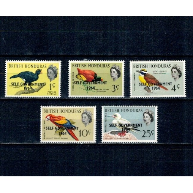 British Honduras 1964 - Păsări, supratipar Self Government, serie neuzata