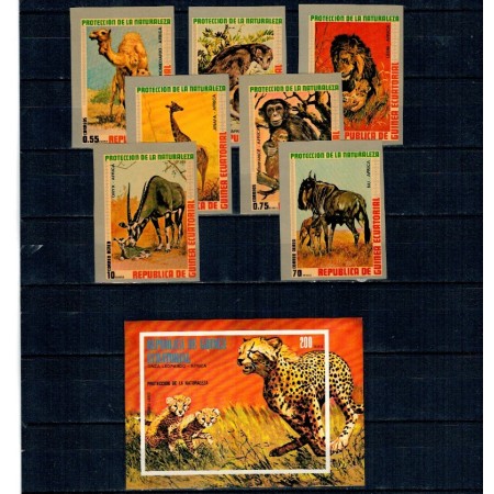 Guinea Ecuatoriala 1977 - Fauna din Africa, serie nedantelata si colita nedantelata neuzata