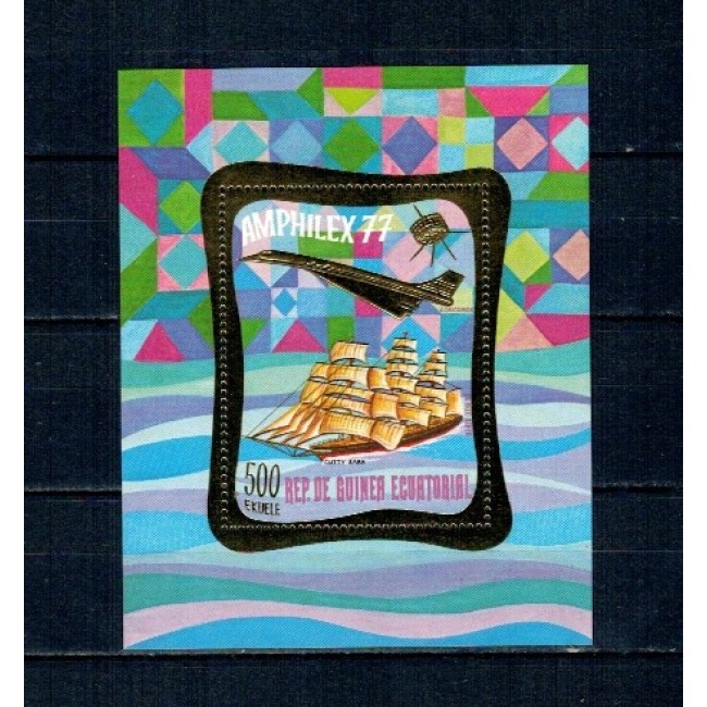 Guinea Ecuatoriala 1977 - Amphilex, vapor, avion, colita neuzata