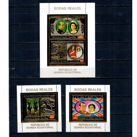 Guinea Ecuatoriala 1973 - Regalitate britanica, royal wedding, colite folio gold, neuzate