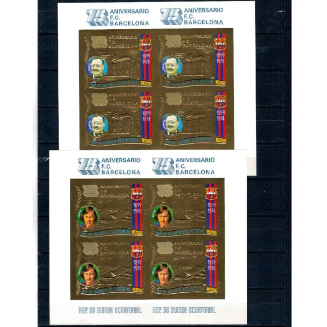 Guinea Ecuatoriala 1974 - FC Barcelona, fotbal, minicoli folio gold, neuzate