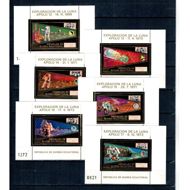 Guinea Ecuatoriala 1973 - Cosmonautica, misiunile Apollo, colite folio gold, neuzate