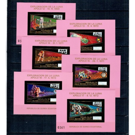 Guinea Ecuatoriala 1973 - Cosmonautica, misiunile Apollo, colite nedantelate folio gold, neuzate
